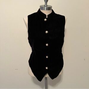 VTG Women’s Black Velvet Lace Vest Buttons Sz. L Romantic Victorian Whimsygoth